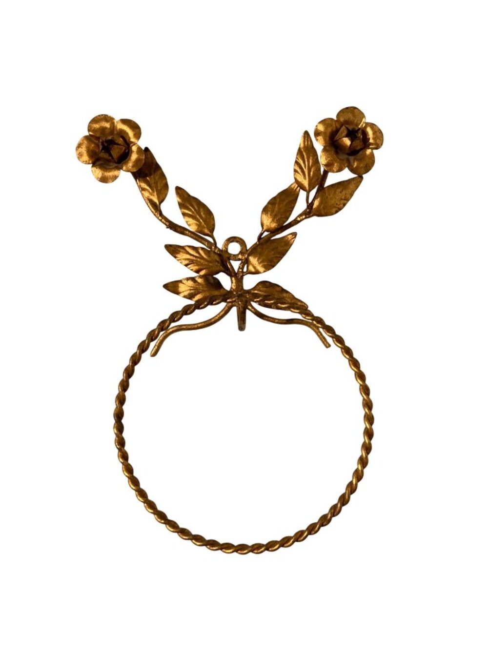 Italian Style Gold Gilt Hollywood Regency Tole Metal Roses Towel Holder